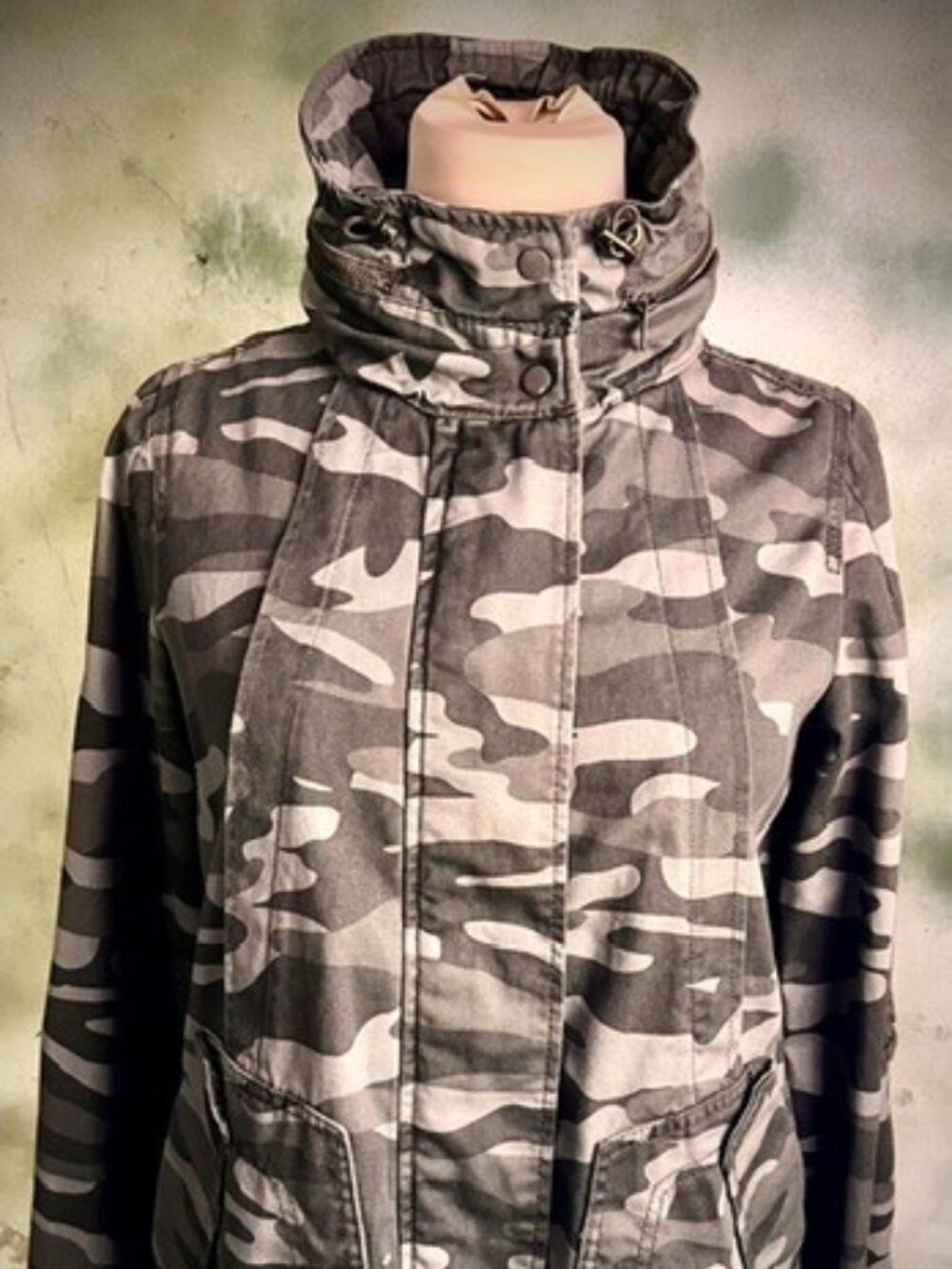 Jolt Gray Camo Utility Jacket Hooded Military Anorak Size Small
